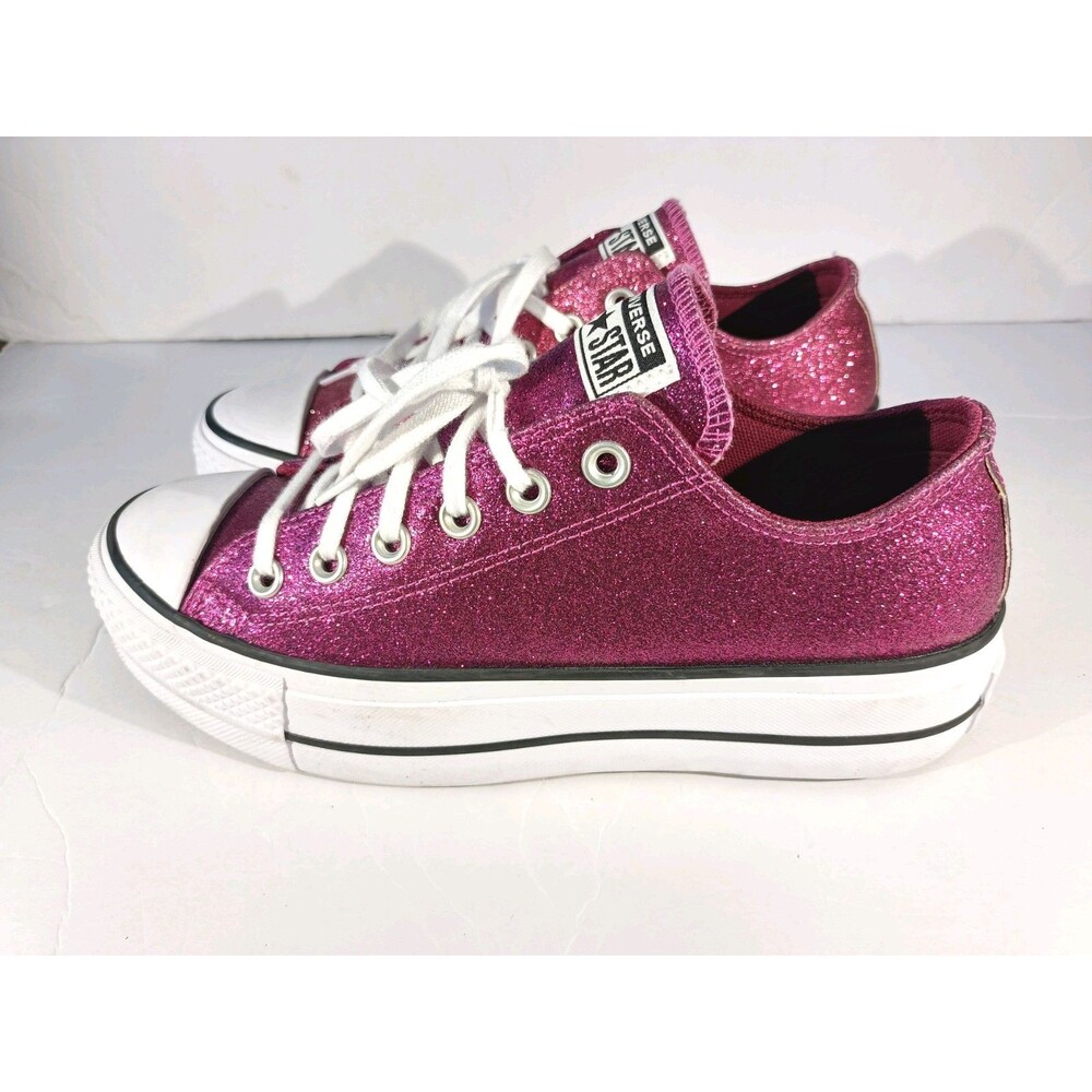 CONVERSE CT All Star Lift Low Platform Fuschia Glitter Sneakers (Size 8)